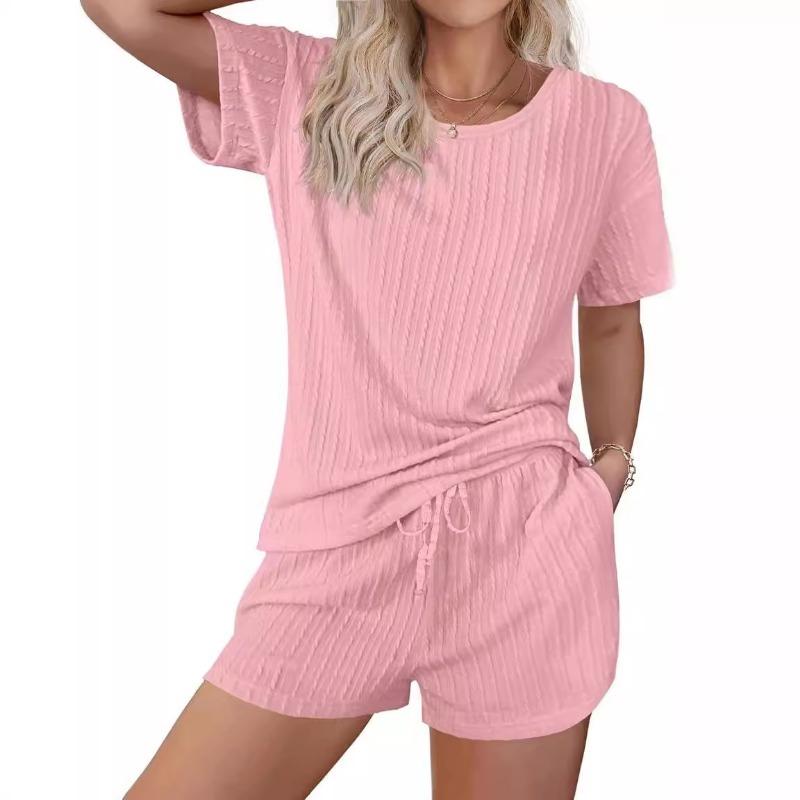 Damskie ubrania domowe Piżama Garnitur Pączki Jacquard Dzianina Krótki rękaw Szorty Dwuczęściowy zestaw Garnitury i zestawy Damskie