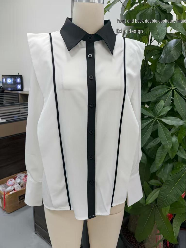 Damska koszula w patchworkowe wzory i bloki kolorów, elegancki brytyjski styl, 2025