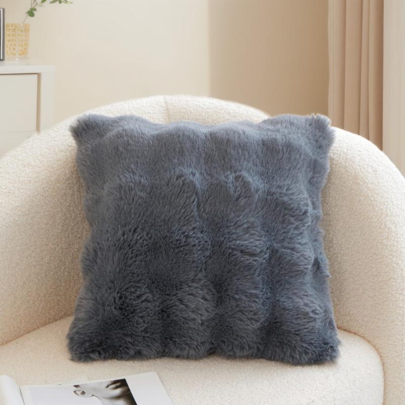 2PC Solid Color Bubble Rabbit Velvet Cushion Cover Autumn Winter Plush Cushion Cover Nordic Sofa Bedroom Pad Waist Pillowcase