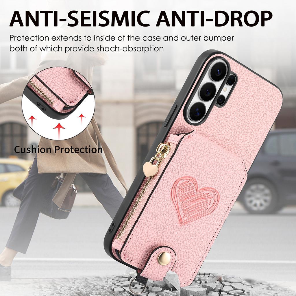 Crossbody Long Lanyard Zipper Cards Sold Wallet Leather Case for Samsung S26 Ultra S25 S24 S23 S22 A07 A27 A17 Shockproof Cover