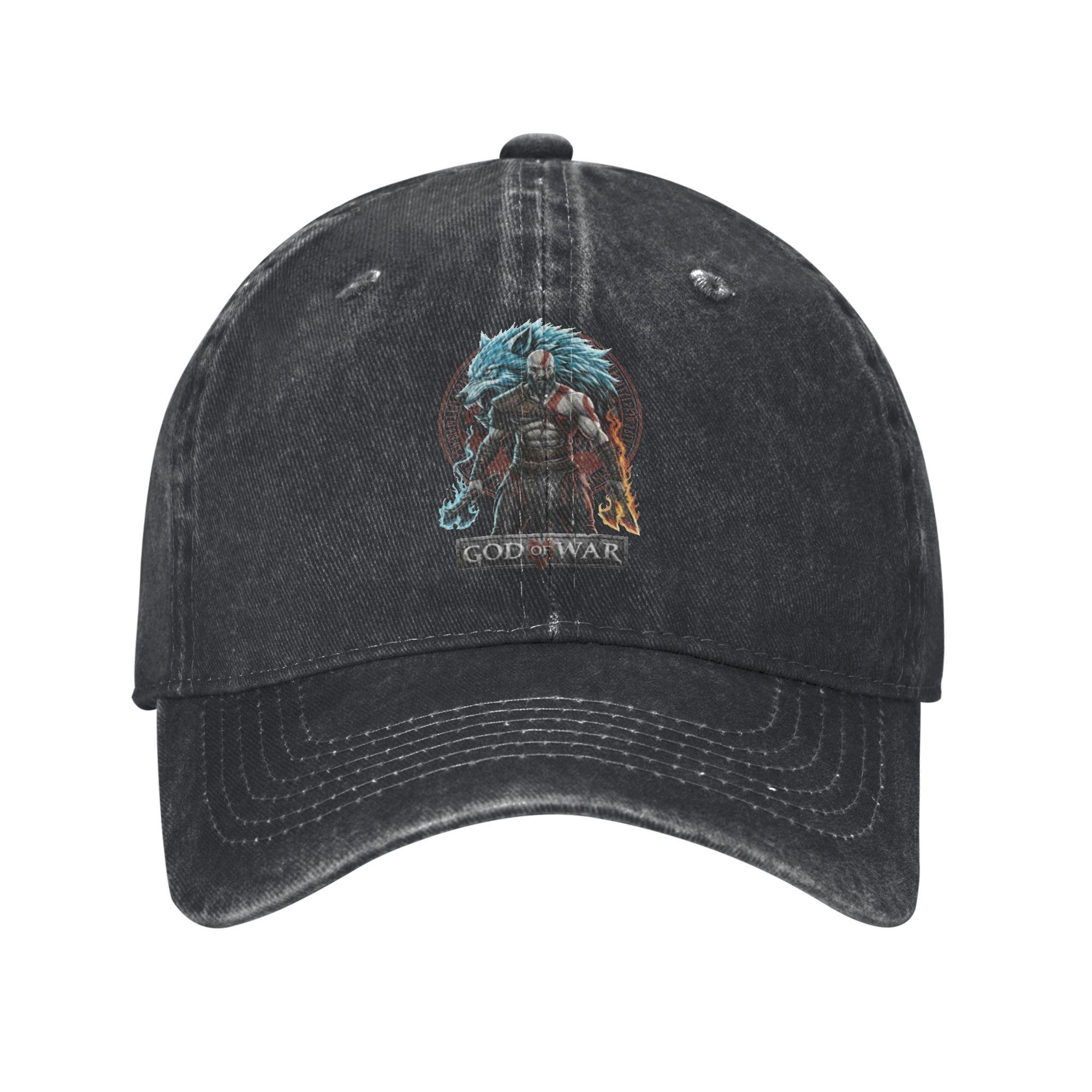 

Retro God of War Norse Gods Kratos Baseball Cap for Men Women Distressed Denim Washed Headwear Summer Unstructured Soft Caps Hat One Size
