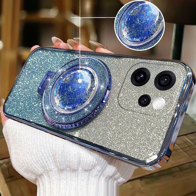 For OPPO Reno 15 Pro 15F Case with Liquid Glitter Quicksand Hourglass Stand Holder Luxury Shiny Gradient Plating Girls Slim
