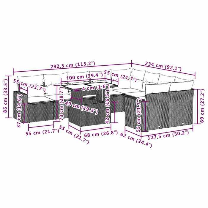 VidaXL Salon de jardin avec coussins 10 pcs gris clair résine tressée 3267502