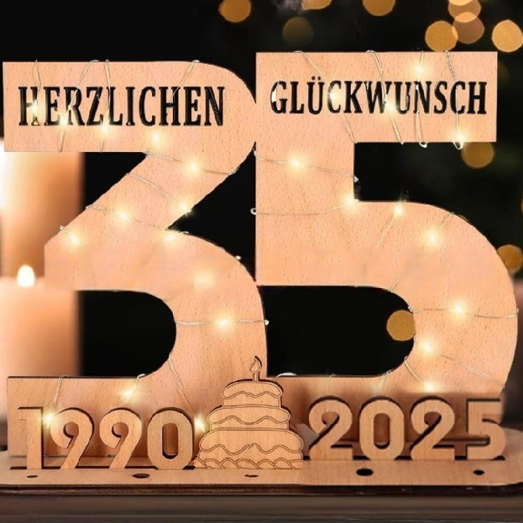 Elegant Wooden Number Figurine with LED Light String Stand for Birthday and Wedding Wood Sign Guest Book DIY Art Crafts