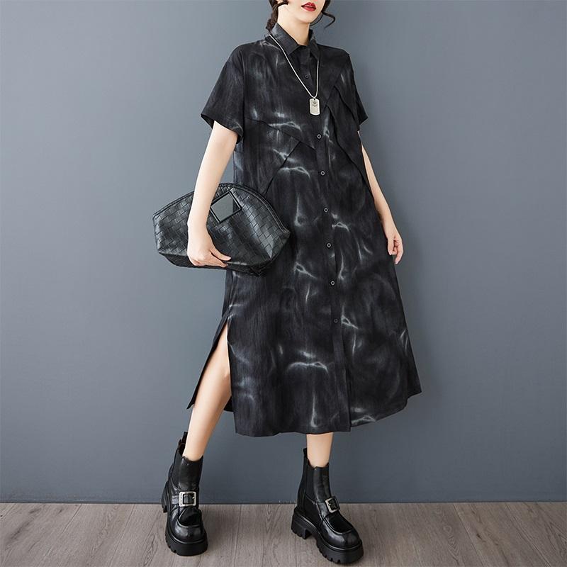 Short Sleeve Plus Size Vintage Black New In Dresses for Women Casual Loose Long Summer Shirt Dress