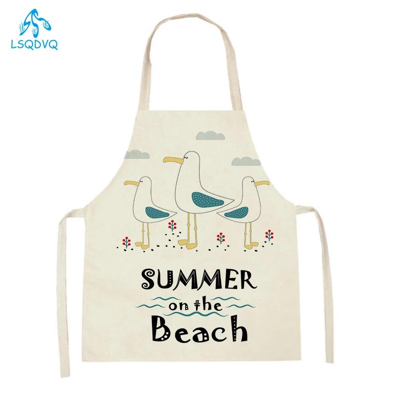 Lovely Seagull Lighthouse Patttern Sailboat Aprons Adult Kids Kitchen Aprons for Home Cooking Baking Cleaning Tool Adult Bibs