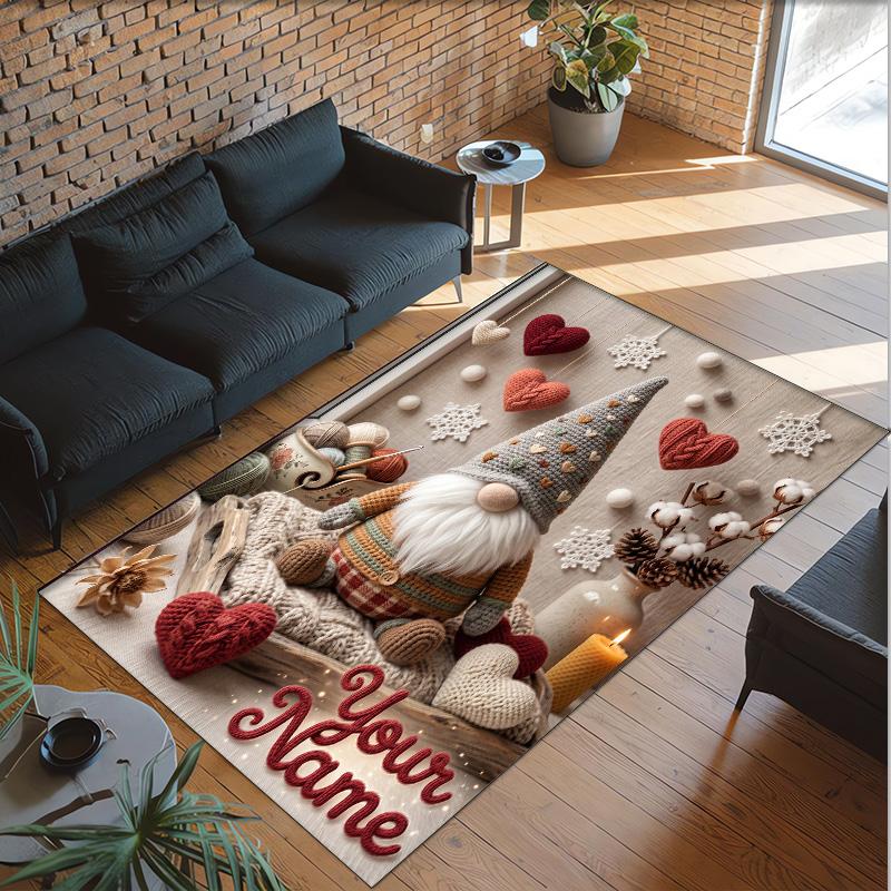 Gnome Theme Crystal Velvet Rug Personalized Custom Name Text Soft Floor Mat Home Decor
