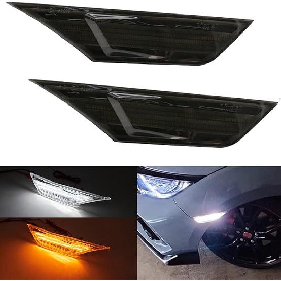 Civic LED Side Marker Lights For 2016- Honda Civic Sedan Coupe Hatchback Smoked Lens Sidemarker Amber LED Turn Signal/White LED