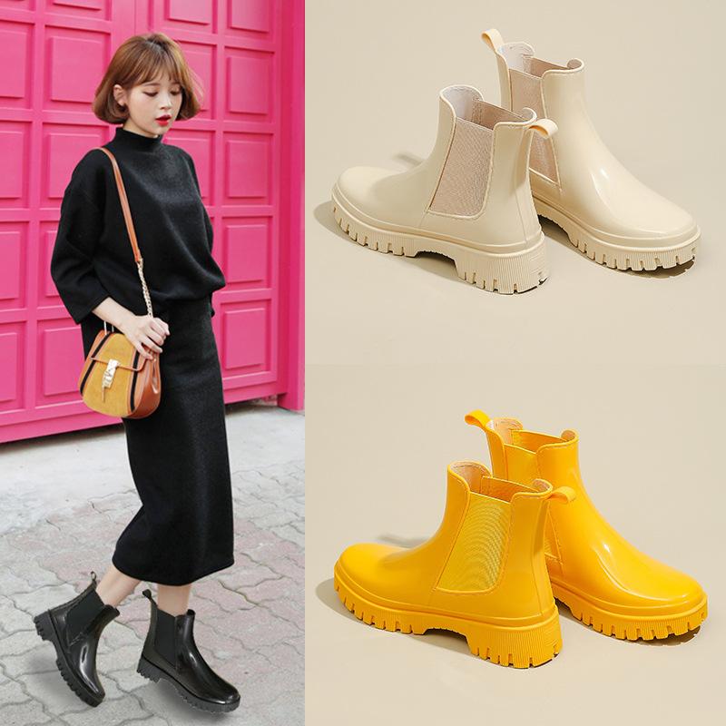 Chelsea Rain Boots Short Non-Slip Waterproof Shoes Fashion Women'S Martin Boots Low Heel Casual Adult Rain Boots