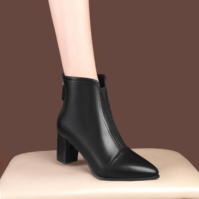 Women's New European and American Fashion 100 Paired Slender and Elegant Fashion Boots with Pointed Head and Thick Heels