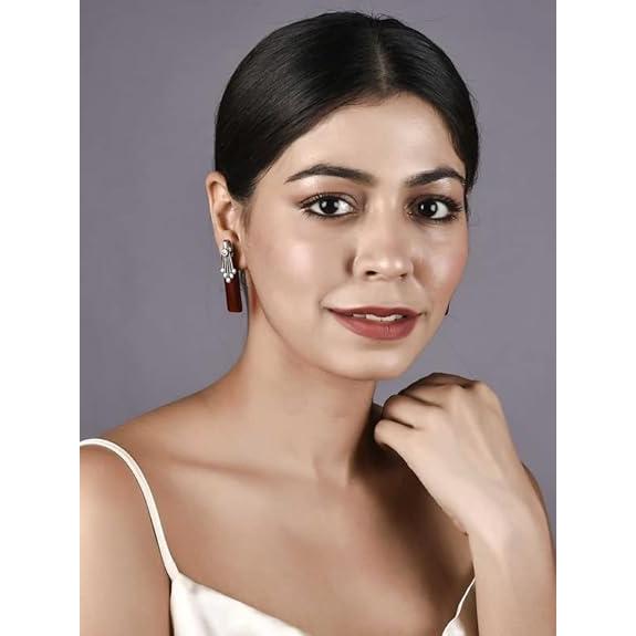 Brass Silver Oxidised Plating Red Embellishments Earrings For Women and Girls Earrings(Pack of 1-Pair)