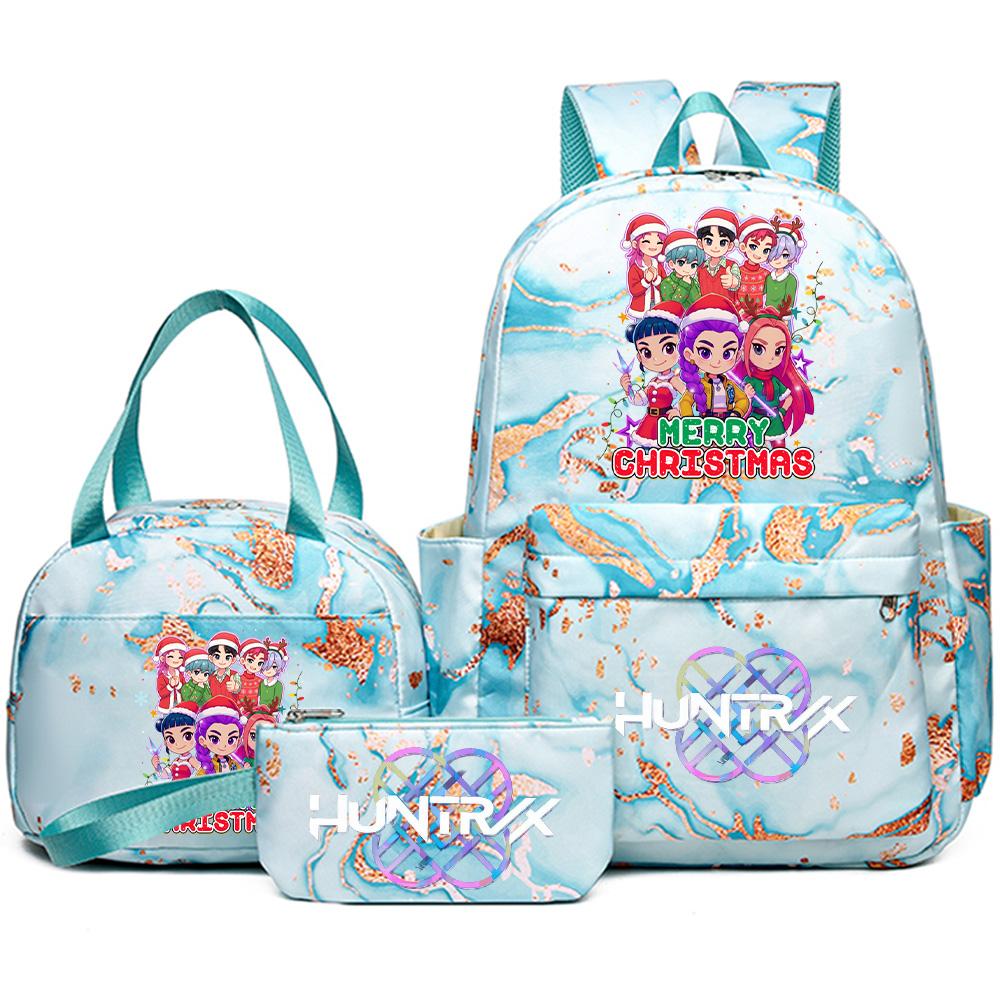 3Pcs/set Christmas Kpop Printed Backpack with Handbag Pencil Case for Teenager Student Girl Boy Bookbag Schoolbag Large Capacity Travel Bag Kid Gift