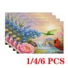 4/6pcs Rectangular Placemats Suitable for Dining Table - Red Bird Floral Scenery Non-Slip Washable Table