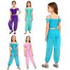 Kids Girls Arabian Princess Costume Rhinestone Adjustable Straps Sequins Decorative Waistband Mesh Overlay Long Pants With Built-in Briefs for Cosplay