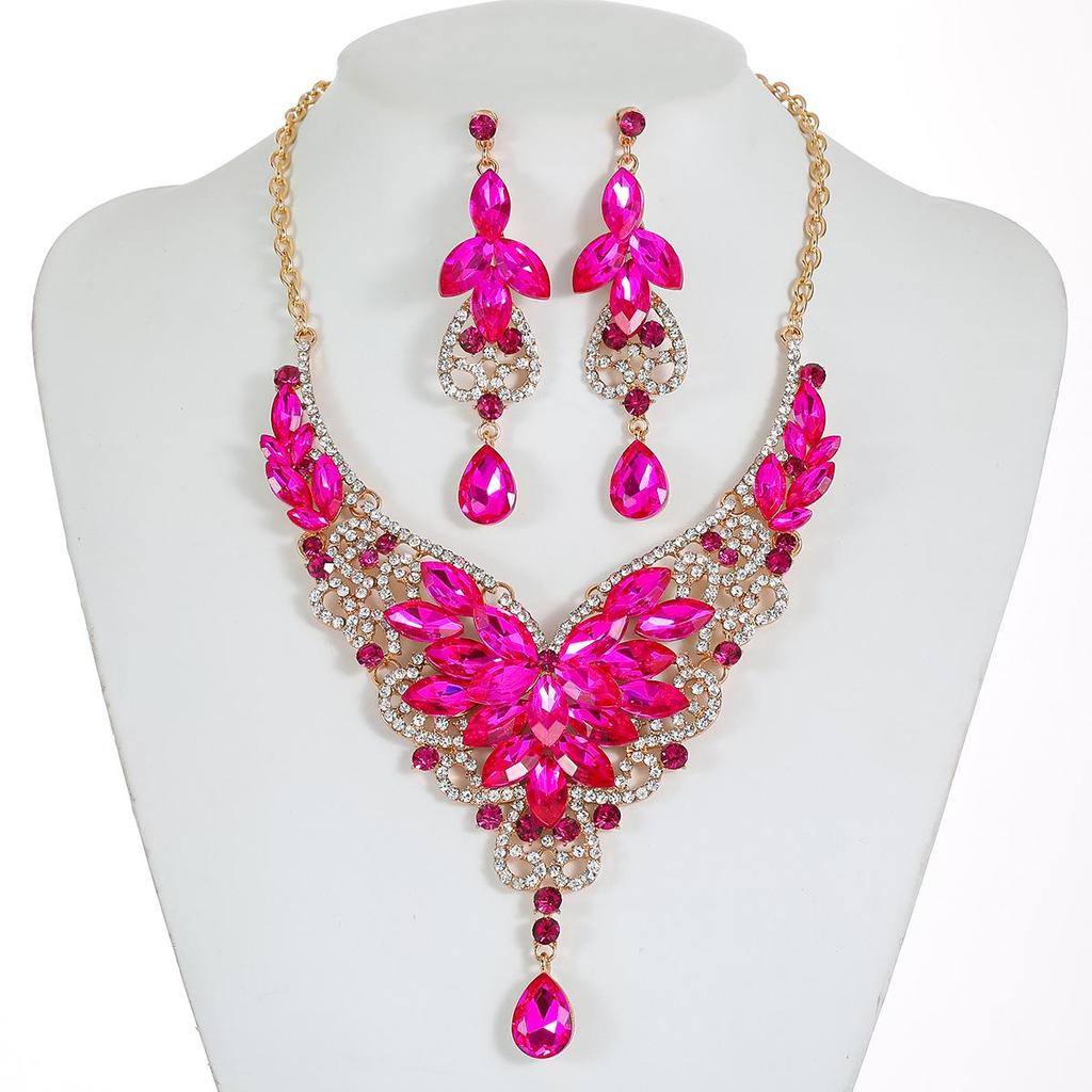 Set Colier Exagerat Retro cu Pietre de Cristal - Bijuterii Europene & Americane pentru Femei