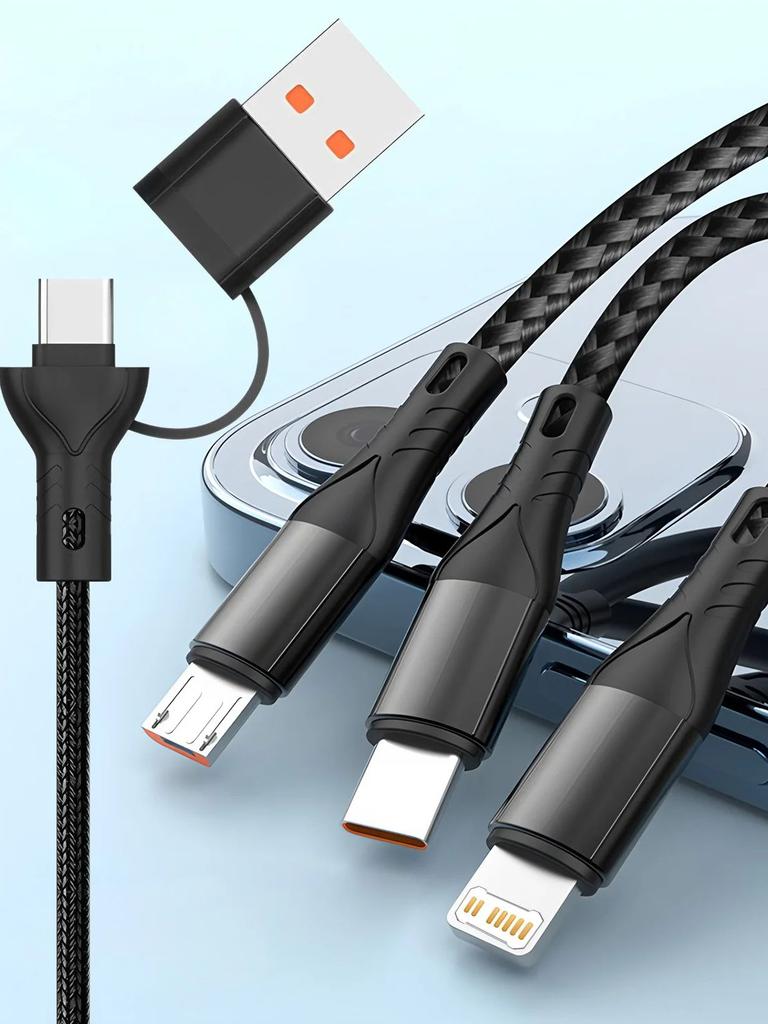 3 In 2 240W Fast Charging Cable 1.2M Multi USB Port Charging Cord For Micro USB Type C For iPhone Samsung HUAWEI