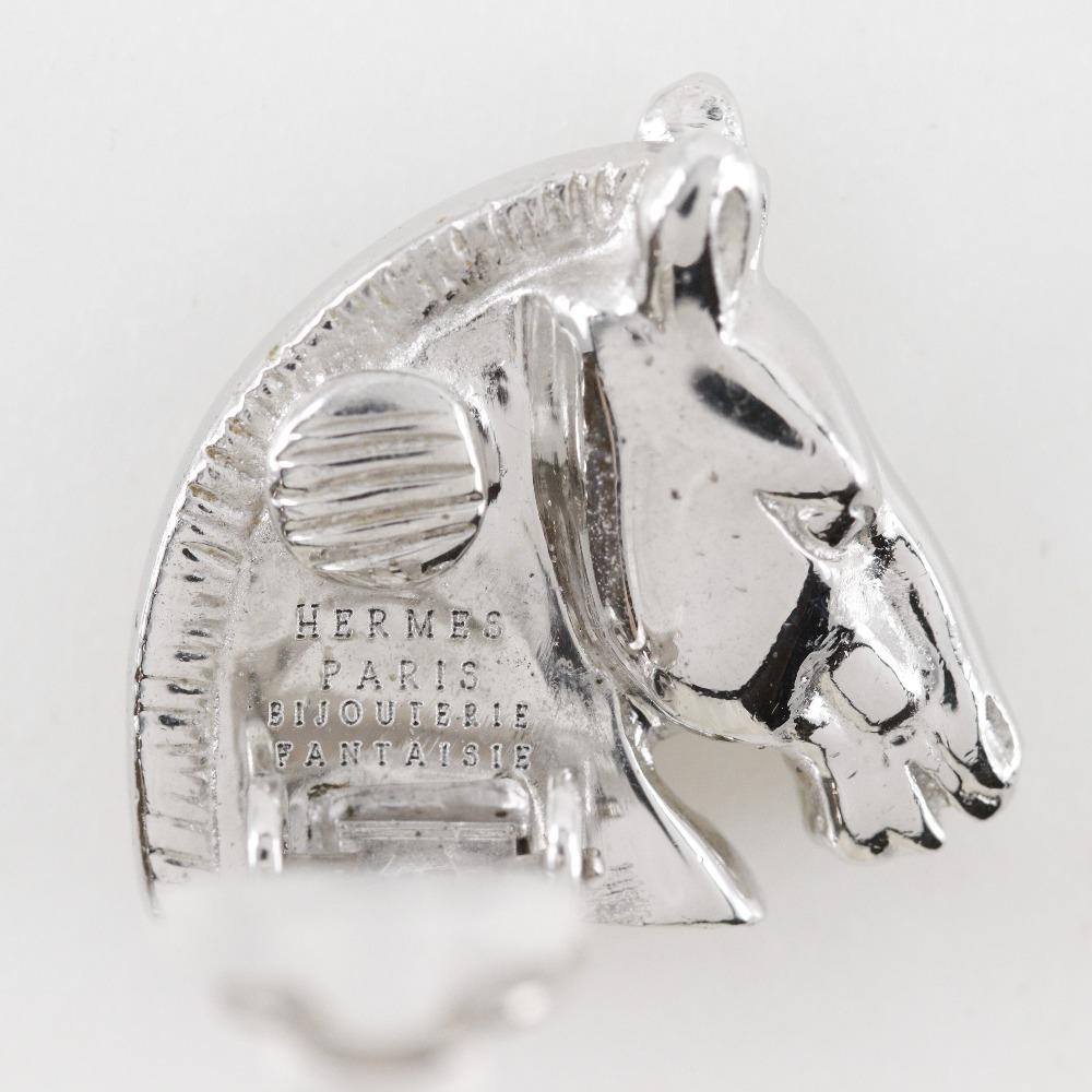 Hermes Shuval Earring Hose Motif Silver Metallic 10.5g Women Used