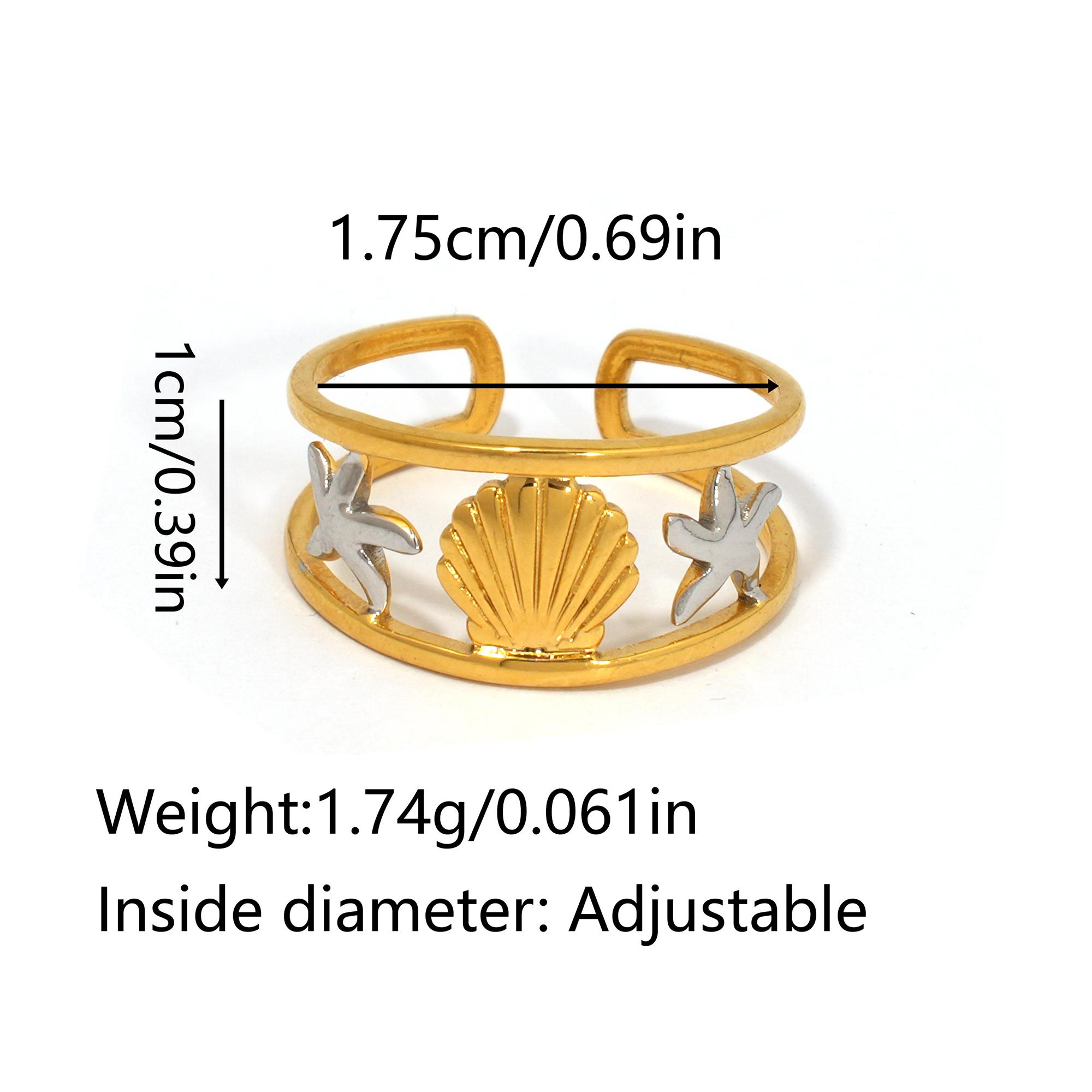

18K Gold-Plated Stainless Steel Rings Waterproof Minimalist Party Gift Coconut Tree Starfish Shell Ring ,For Vacation,Waterfront resizable