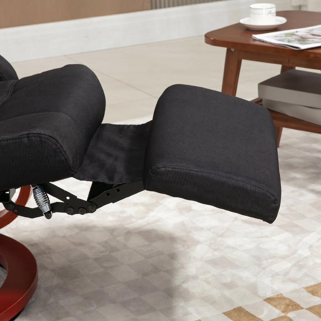 Poltrona Reclinabile con Funzione Reclinabile Poltrona TV con Schienale Alto Bracciolo Ergonomico Poggiapiedi Base in Legno Aspetto Lino