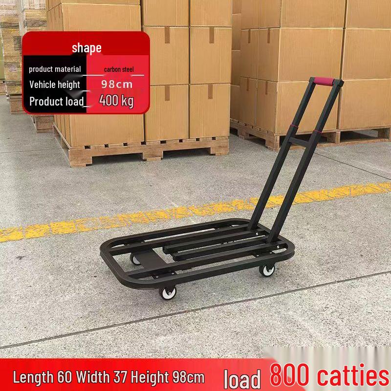 Four-Wheeled Silent Flatbed Hand Truck - Folding Trolley for Goods Transport