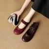 Fashion Women's new leather sheepskin round head buckle, soft and comfortable, pleated low heel retro Mary Jane single shoe