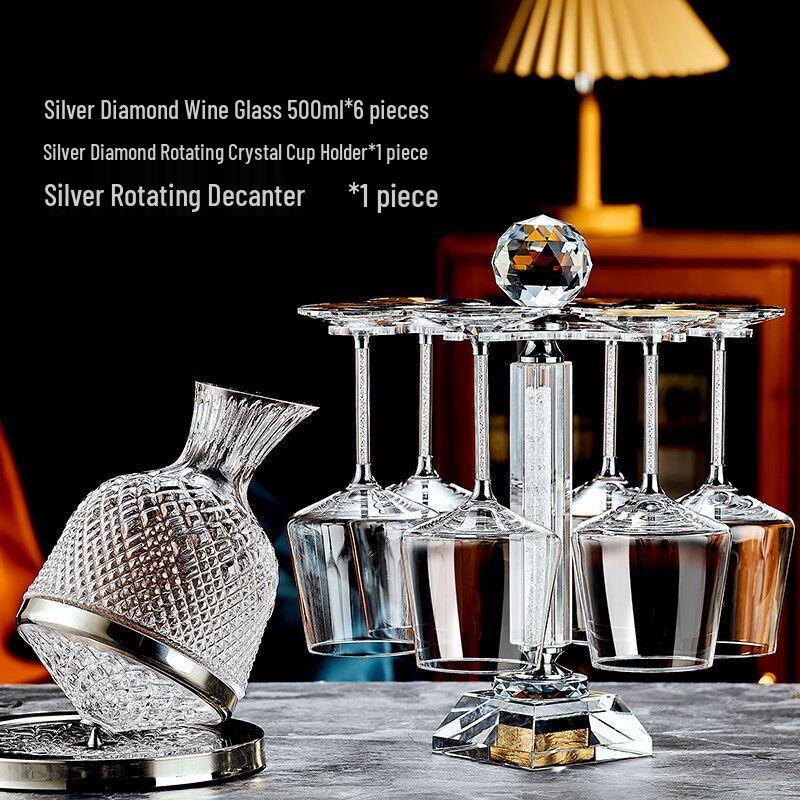 Crystal Burgundy Wine Glass Set with Gold Decanter