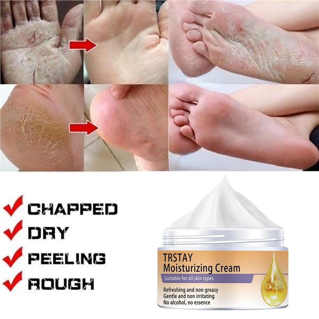 Fotfuktighetskrem lysner opp hudtonen, fukter, letter matthet og strammer opp huden