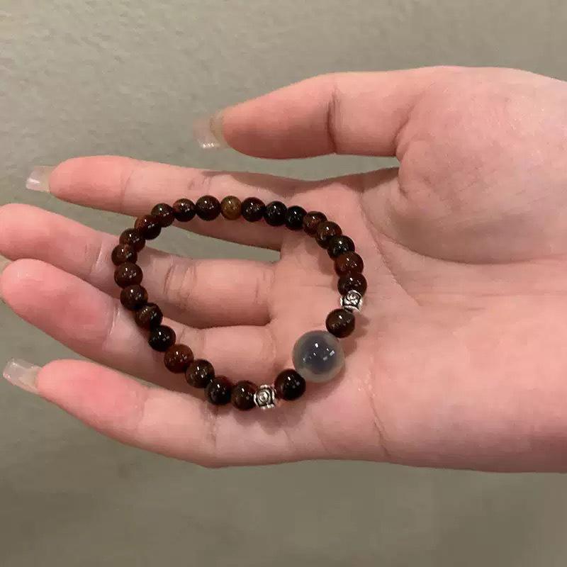 Simple Amber Beaded Bracelet for Women Exquisite Brown Chinese-Style Bangle Vintage Sweet Casual Versatile Stackable Jewelry New