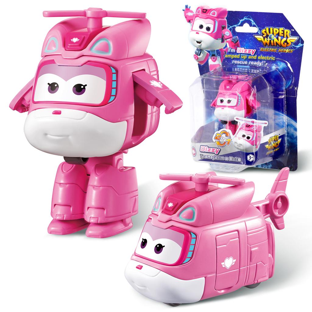 Super Wings Mini Dizzy Transform Roboter zu Flugzeug in 3 Schritten 5 cm Verformbare Actionfiguren 2 Modi Verwandlung Kinderspielzeug