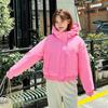 Women Autumn Winter Warm Thickened Cotton Padded Hooded Coat Solid Color Outwear Jacket