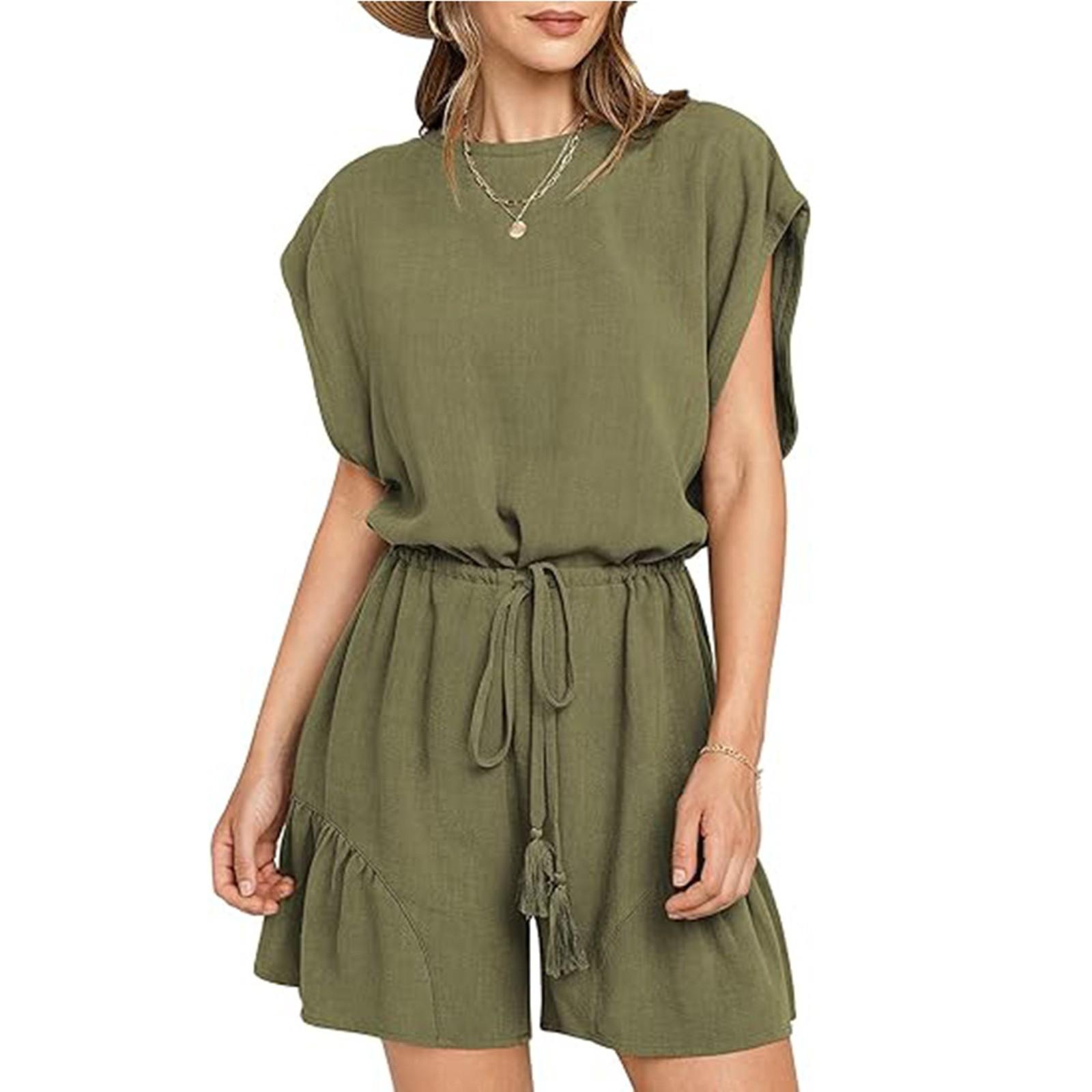 

Женский повседневный свободный комбинезон из хлопка и льна с закрытыми рукавами и завязками S