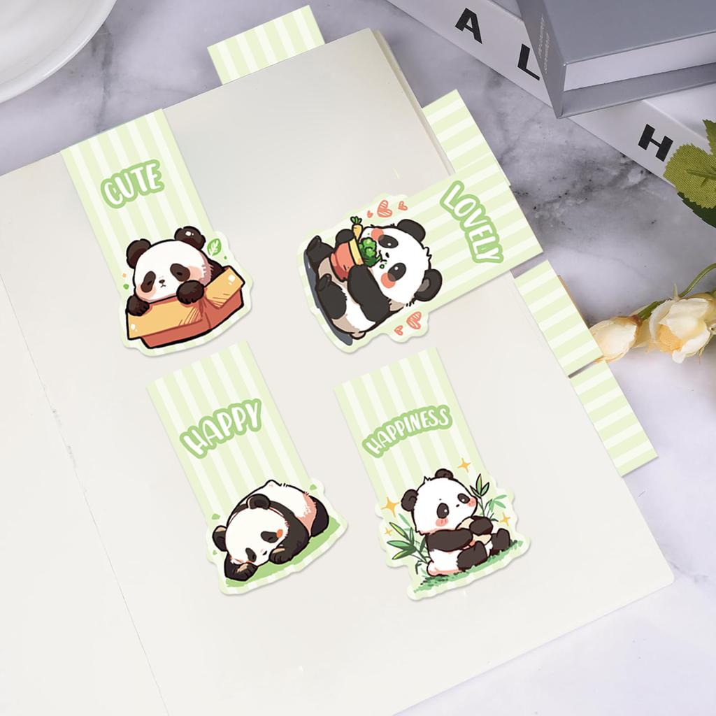 Set of 4 Magnetic Panda Bookmarks Animal-Themed Fold-over Page Markers for Books, Creative Gift for Readers & Students