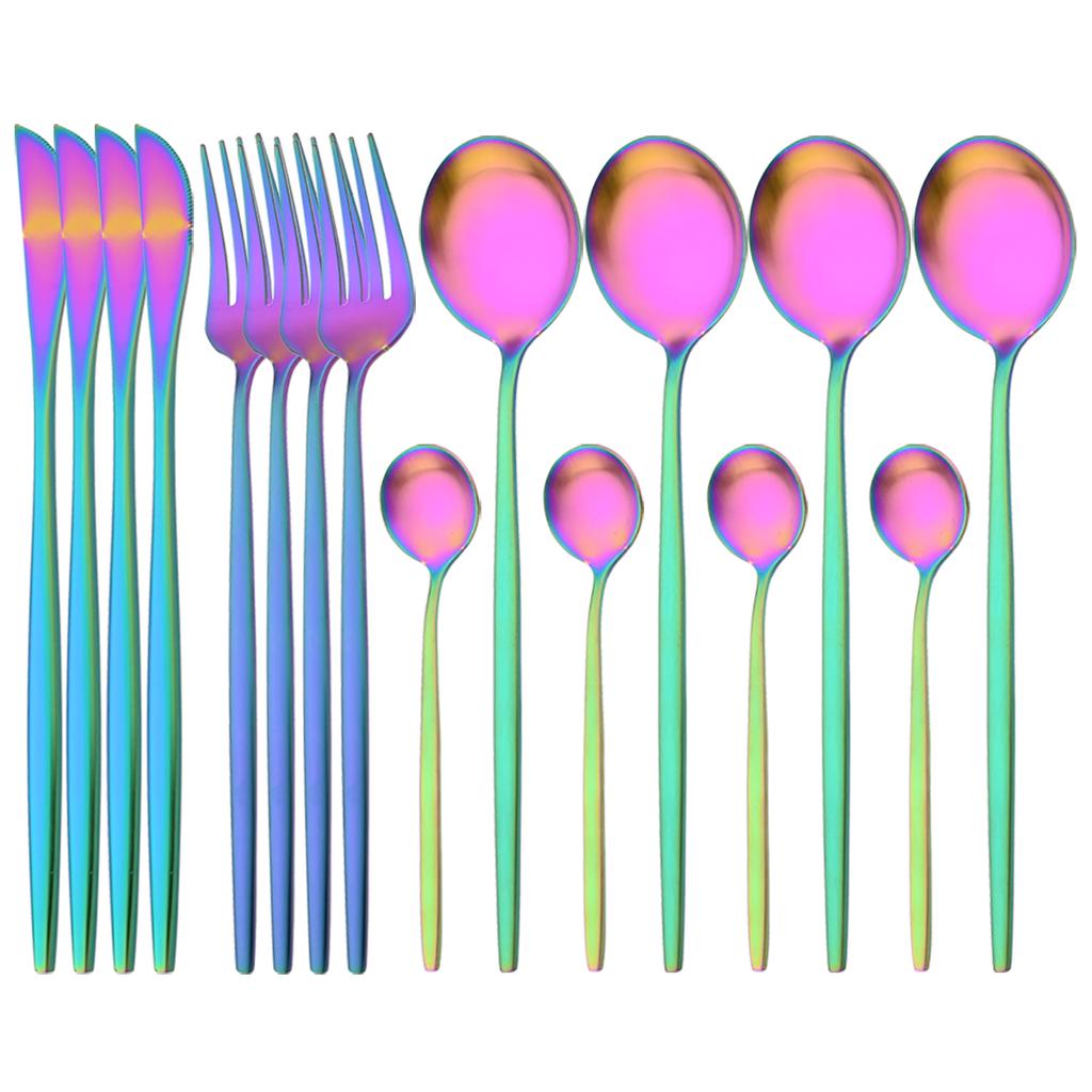 16Pcs Black Gold Dinnerware Cutlery Set Western Matte Stainless Steel Tableware Dinner Knife Fork Tea Spoon Flatware Kitchen Silverware