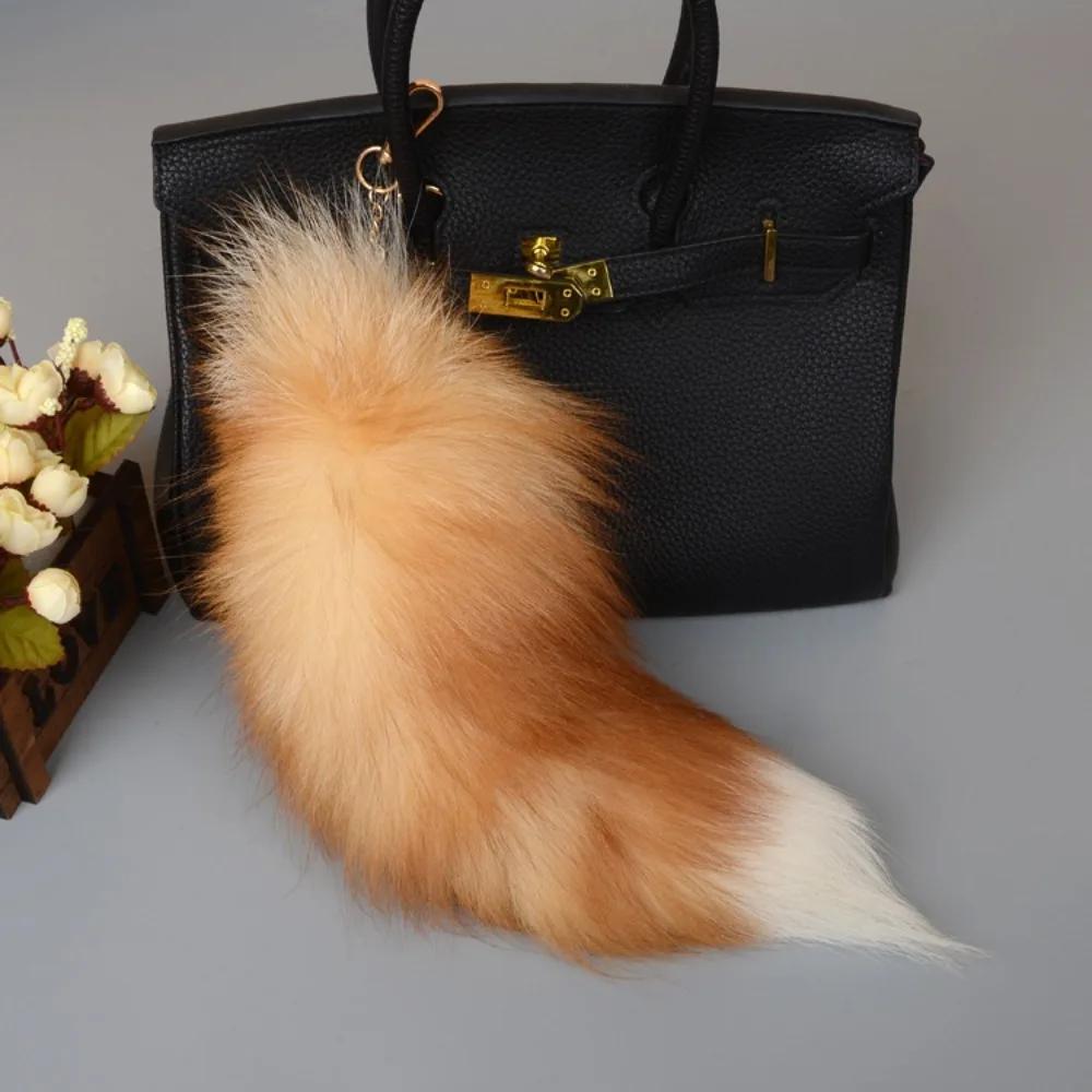 Fashion 40cm Fox Tail Keychain COS Performance Props Beautiful Tassel Key Rings Chain