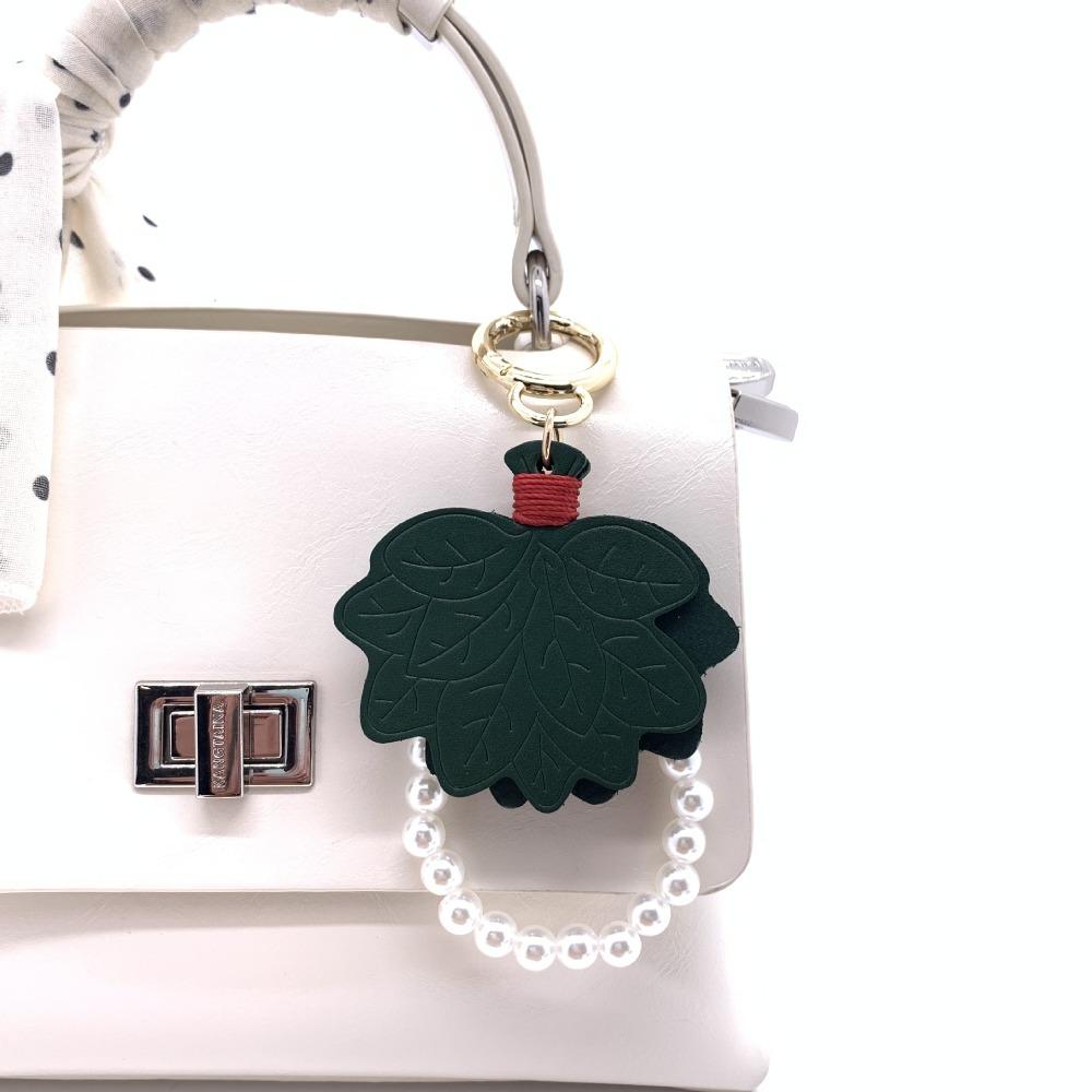 Anti-lost Leaves Leather Key Chain Pearl Chain Bag Pendant Portable Pomelo Leaves Keyring  Backpack