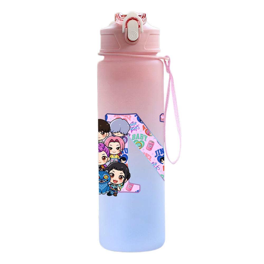 26 English Letter 750Ml Water Bottle K-Pop Demon Hunters Printed Large Capacity Drinking Cup Portable Outdoor Sports Water Cup Children Kid Gift