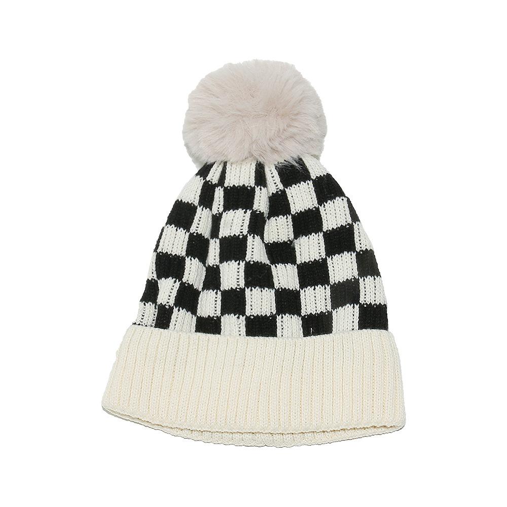 Temu Autumn and Winter New Knitted Hat Women's Casual Versatile Checkerboard Plaid Wool Hat Women's Winter