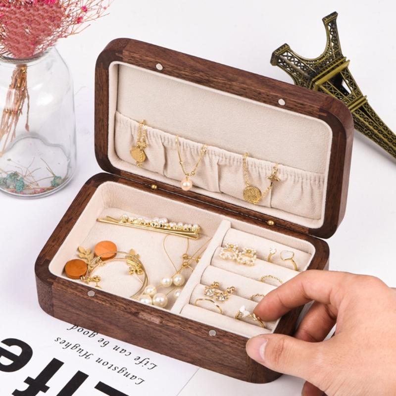 Elegant Multilayer Jewelry Storage Case Crafted from Sturdy Wood Organizers with Elegant Color Decoration for Home Use