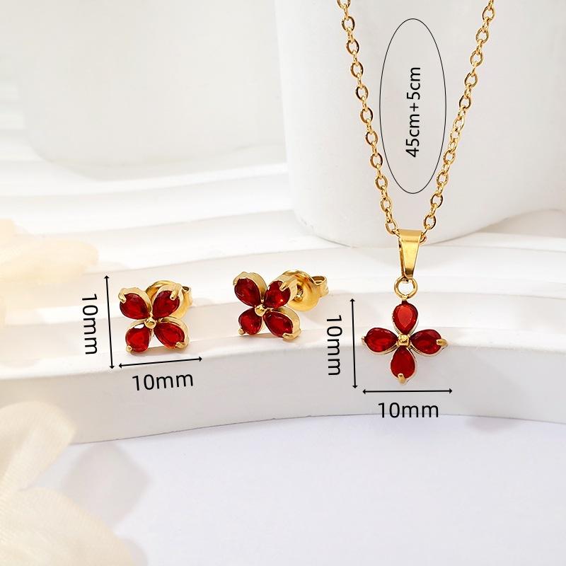 Trendy, understated luxury: titanium steel necklace and stud earring set for women. fade-resistant, elegant jewelry