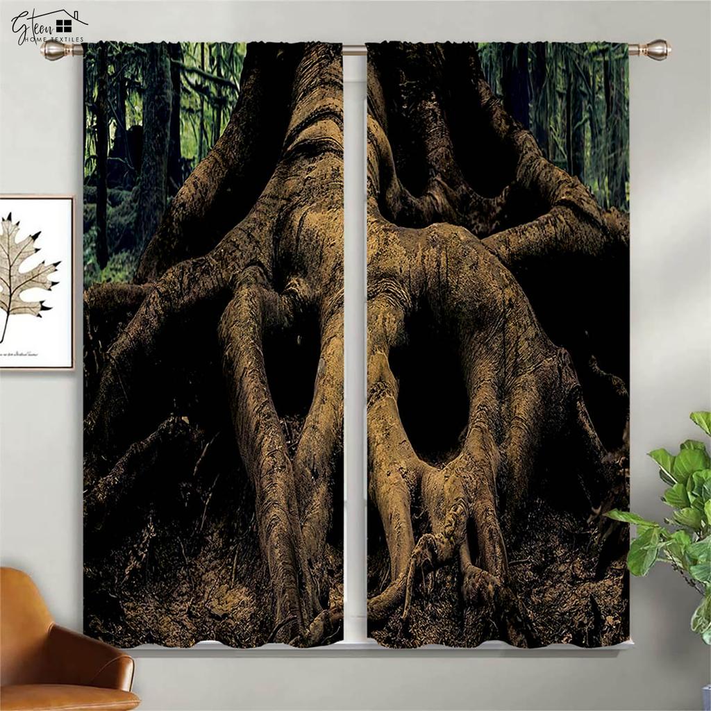 Forest Woods Scenery Curtains Green Sunshine Maple Leaves Winter Natural Life B&B Hotel Bedroom Living Room 3D Printing Curtains
