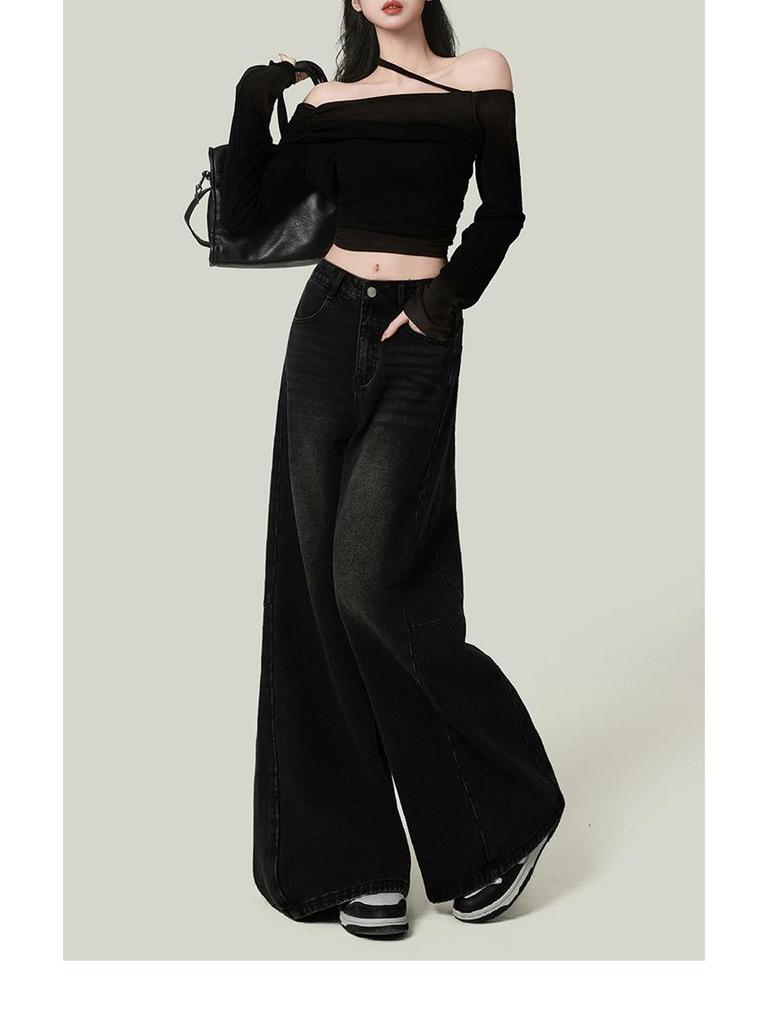 Women's Retro High-Waisted Wide-Leg Gray Jeans - 2025 Spring/Autumn Collection