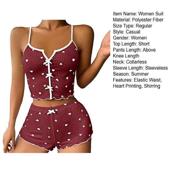 2 Pezzi/Set Pigiama Estivo da Donna Completo Stampa Farfalla Cuore Senza Maniche Schiena Scoperta Cop