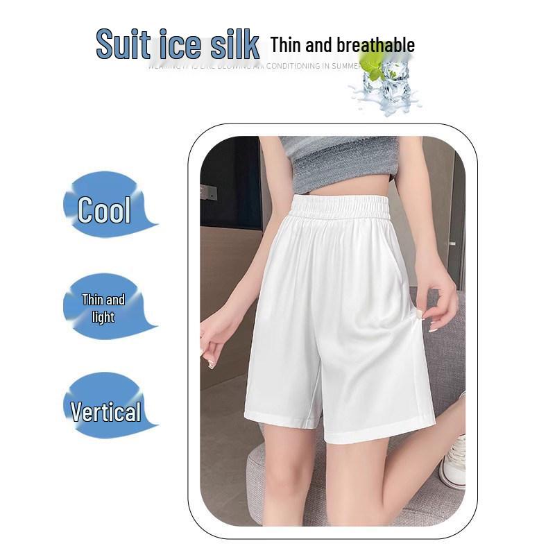 2026 Women's High Waist Slimming Ice Silk Drape Shorts: Casual, Loose, Wide-Leg, Five-Point Summer Pants