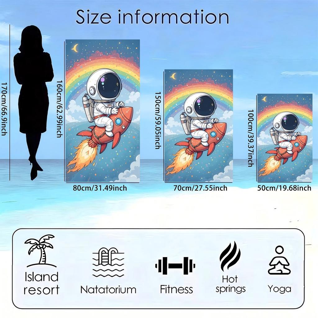 Cartoon astronaut Rainbow Rocket polyester microfiber beach towel is highly absorbent, suitable for swimming and beach outings