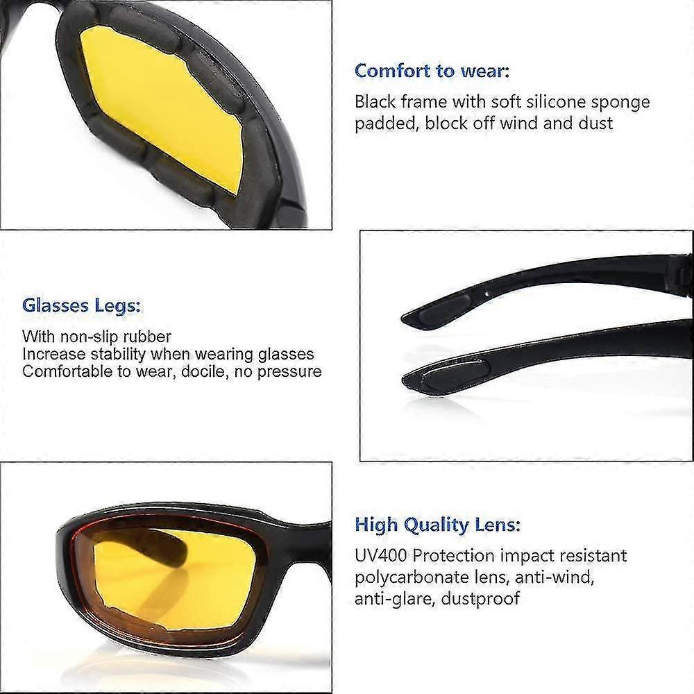 3 Pair Motorcycle Riding Glasses Padding Goggles Uv Protection Dustproof Windproof Motorcycle Sunglasses For Outdoor Actives