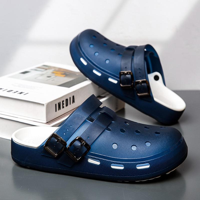 

Новые EV кроксы уличные мужские и женские летние на толстой подошве легкие износостойкие нескользящие пляжные туфли 45 темно-синий