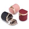 Portable Real Leather Jewelry Travel Wallet Mini Kiss-Lock Cylindrical Storage Box, Compact Organizer for Rings, Earrings, Coins