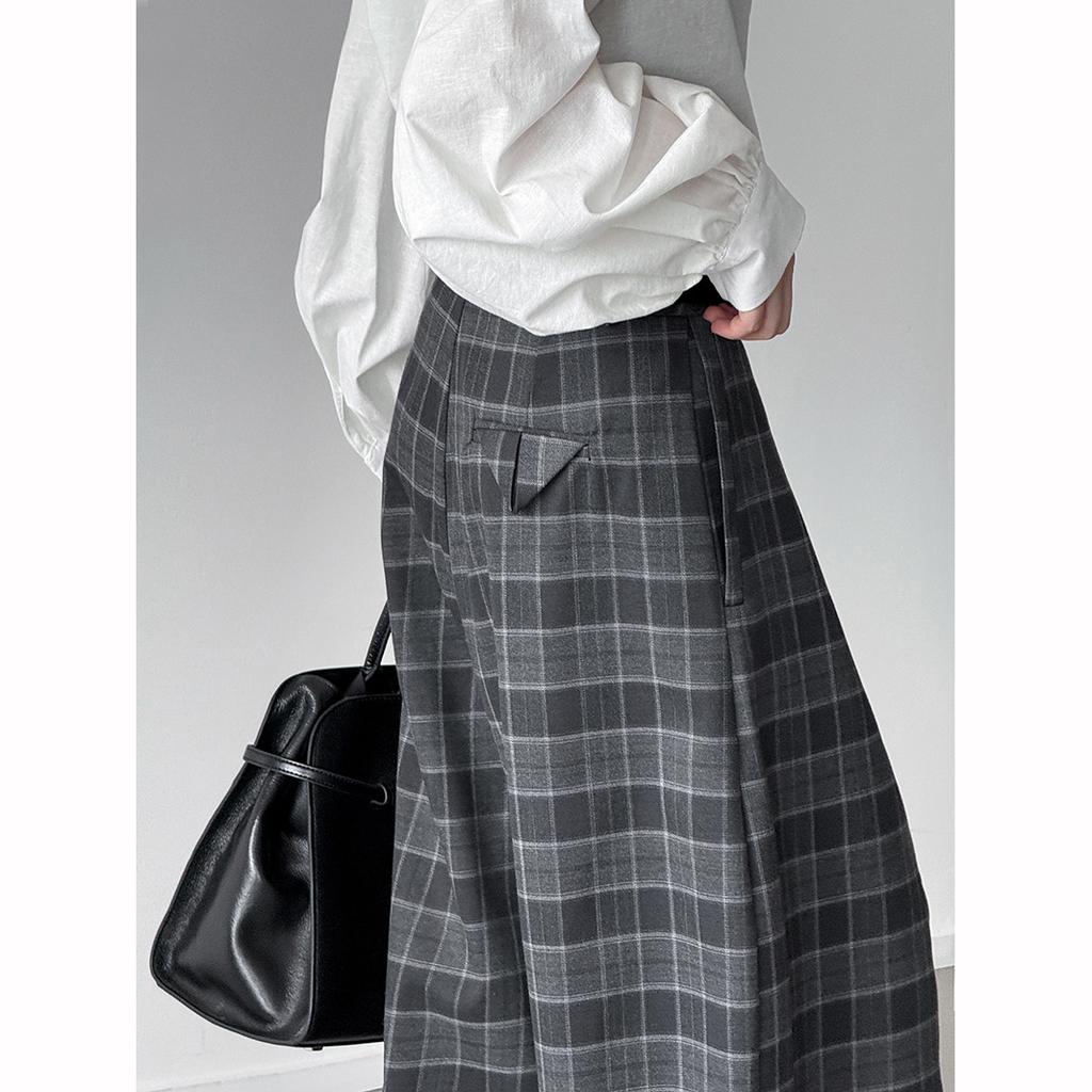 Gray Plaid High Waist Wide Leg Vintage Suit Pants Loose Fit Trousers Women Fashion Tide Spring Autumn