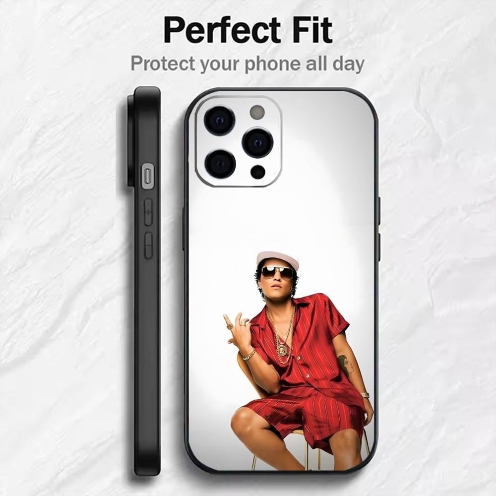 Star B-Bruno M-Mars Printed  Phone Case For iPhone17,16,15,14,13,12 Plus,Max Soft Silicone Black Cover