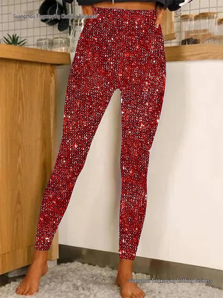 Pantalones Elásticos Elegantes de Lentejuelas para Uso Casual
